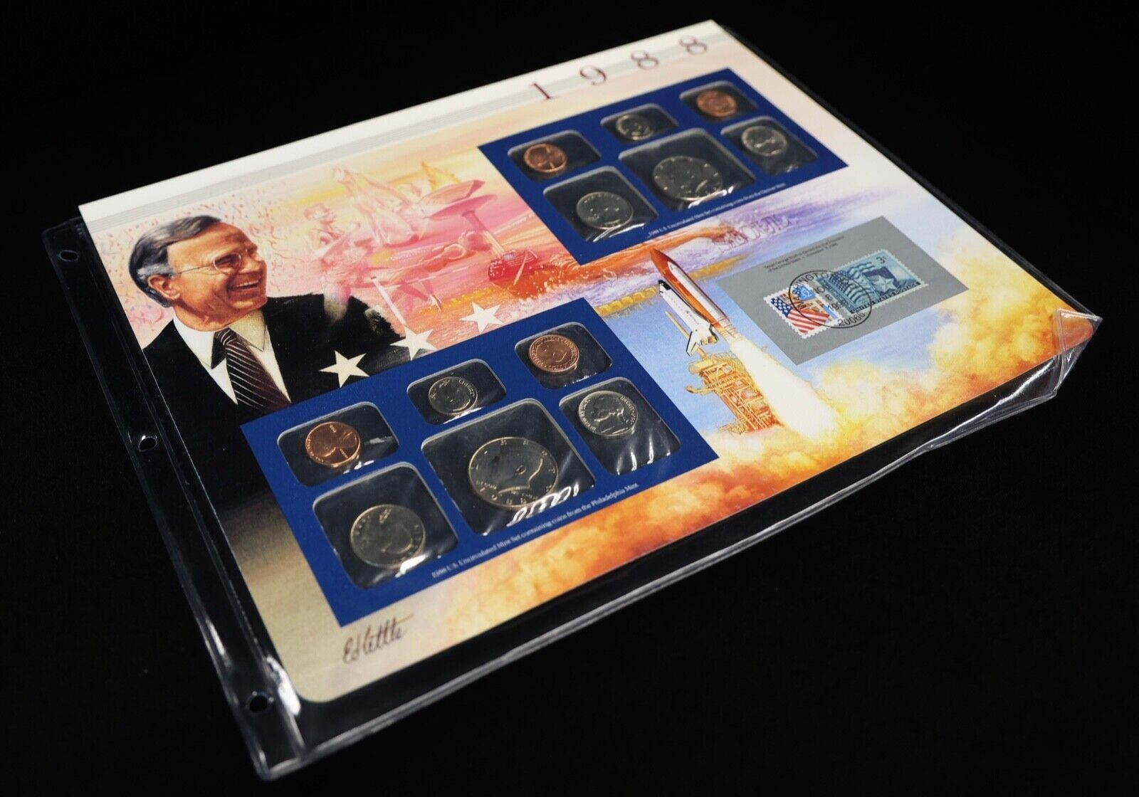 1988 P & D Uncirculated Mint Set Postal Commemorative Society Coins & Stamps