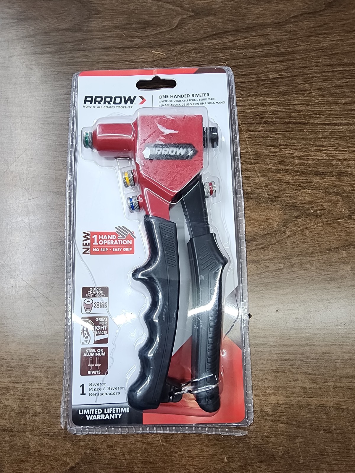 Arrow One Handed Riveter Tool Quick Change Color Coded Rivet Heads Model RT187M