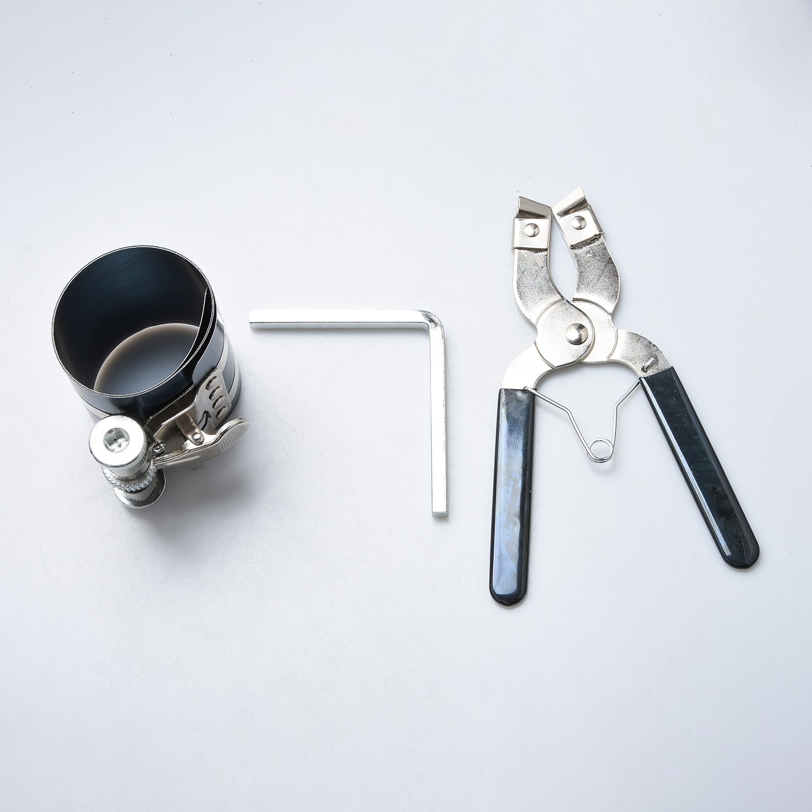 Compact Piston Ring Compressor Tool Set with Pliers & Wrench for Engine Overhaul