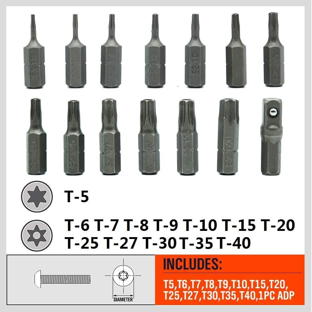 Durable 14-Piece Tamper Resistant Star Bit Set for Automotive & Electronics