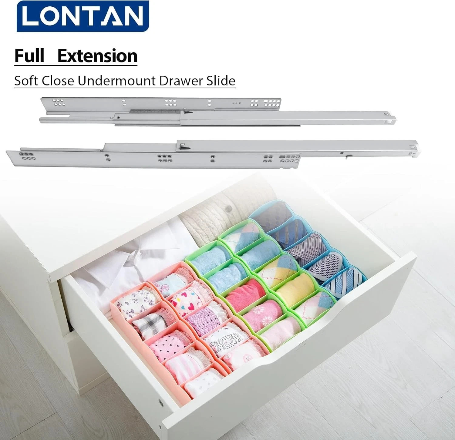 21" Undermount Soft Close Drawer Slides with 3D Locking Devices and Rear Bracket