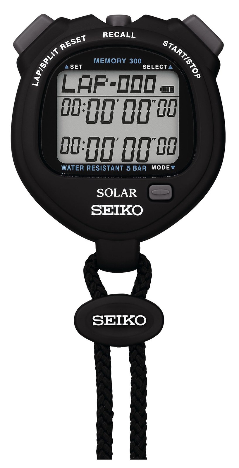 SEIKO STANDARD SOLAR Stop Watch Black SVAJ001 Free Ship Japan w/Tracking# New 64