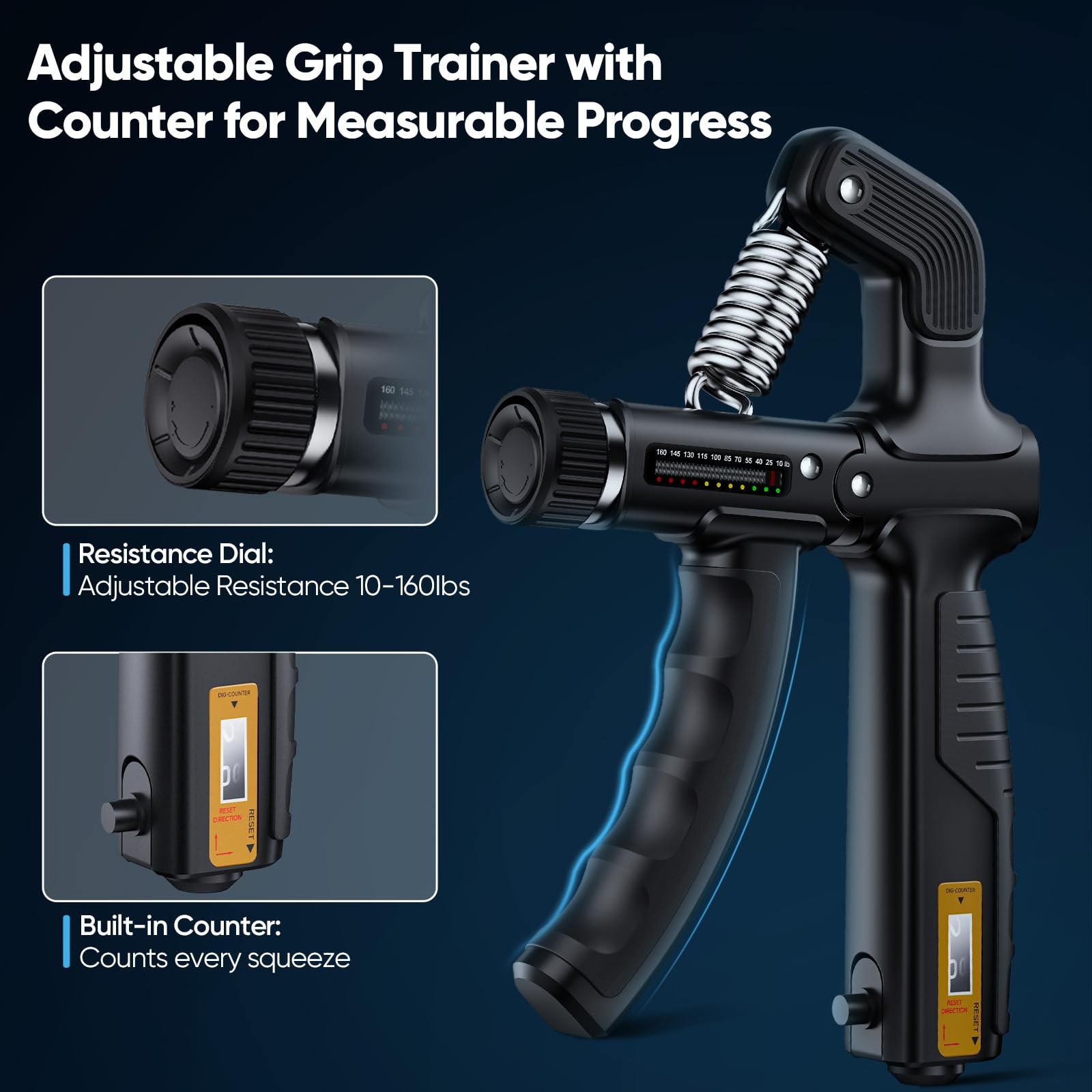 Grip Strength Trainer Kit, Digital Grip Strength Tester with Adjustable Hand ...
