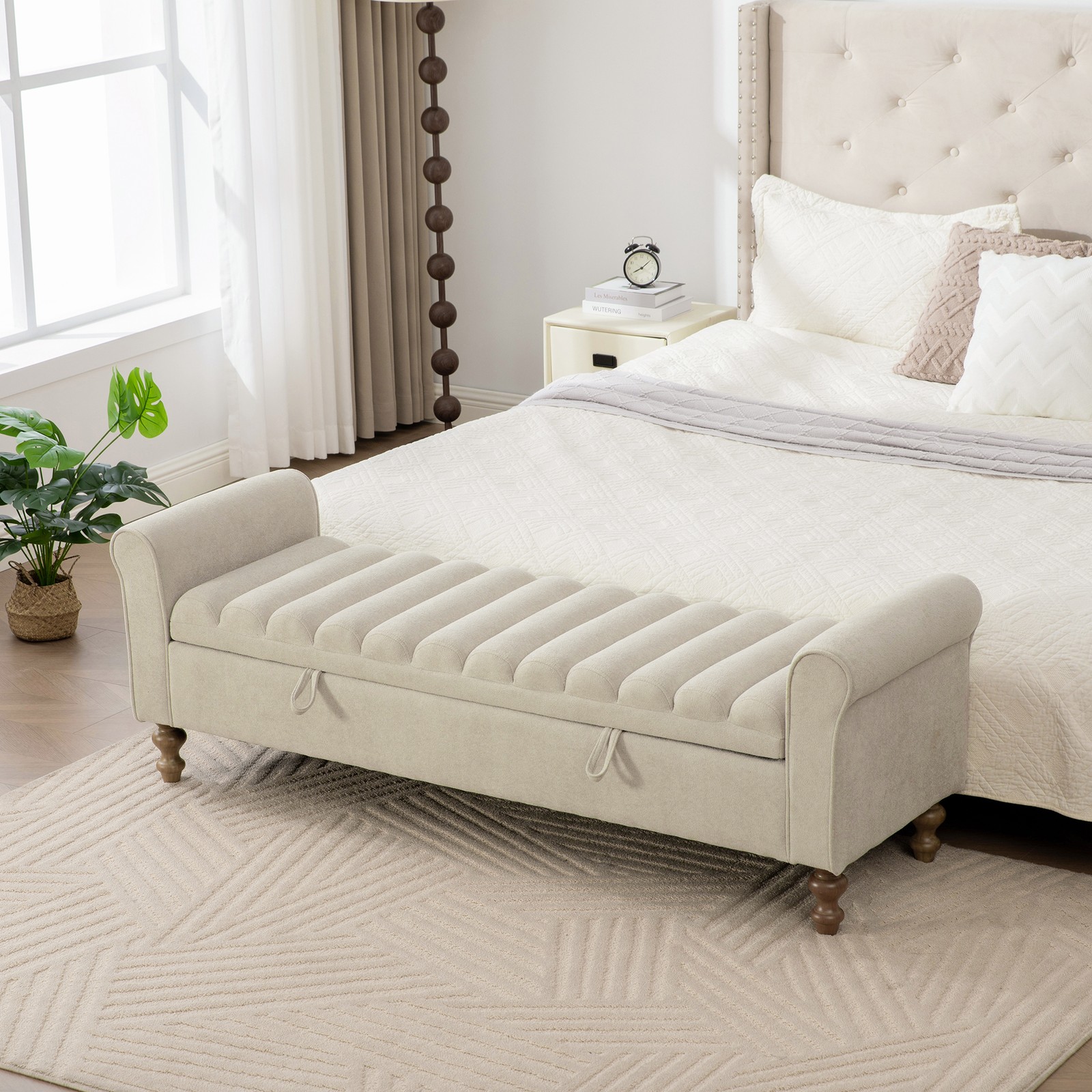 65.55" Wide Modern Upholstered Storage Bench , Napped fabric Bed End Foot