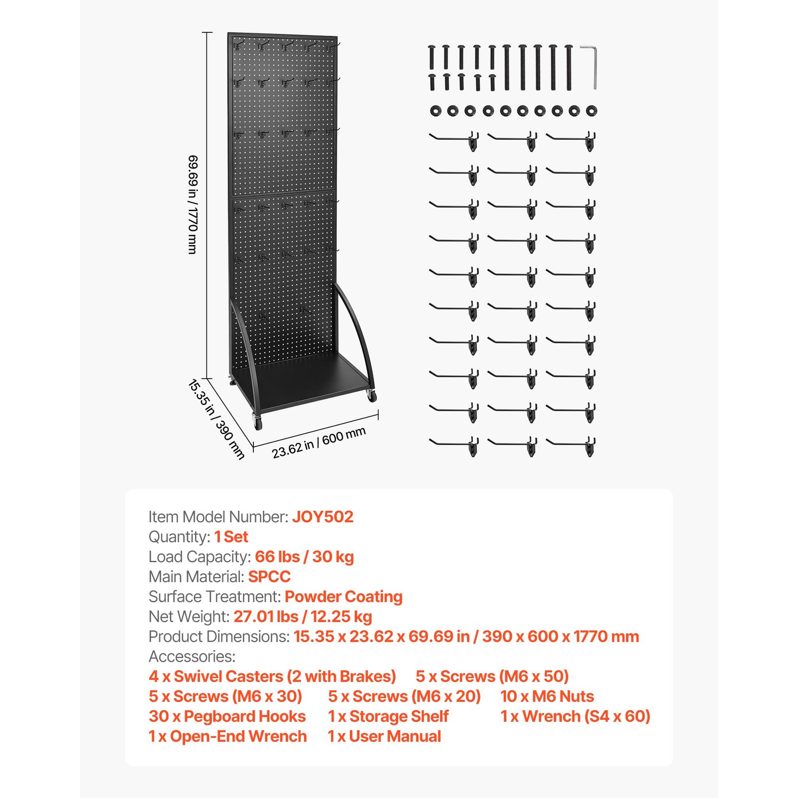 Uimoso Black Pegboard Stand with 30 Hooks and Display Panel