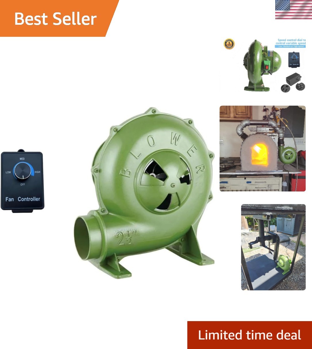 Adjustable Airflow Electric Blacksmith Forge Blower - 240CFM, Durable Aluminum