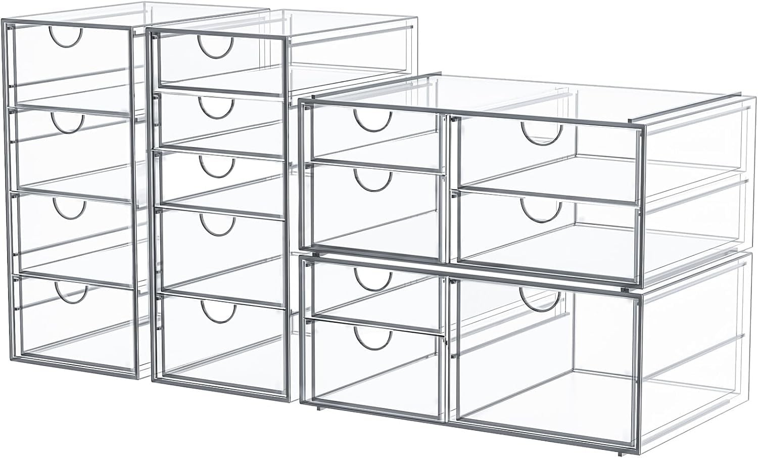 caktraie Makeup Organizer Storage With 16 Drawers, 4 Pcs 16 Clear