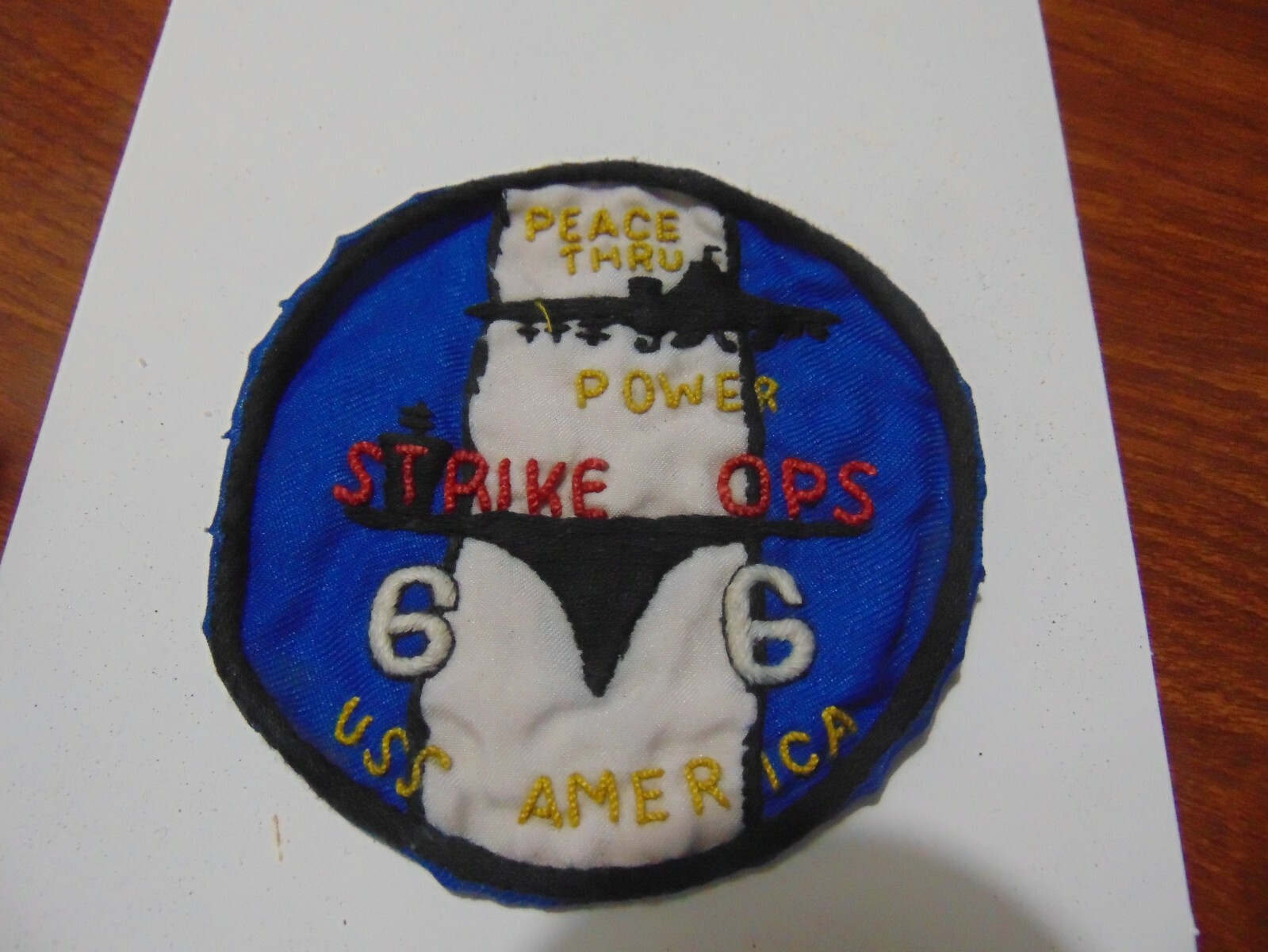 MILITARY PATCH OLD VIETNAM ERA STRIKE OPS 66 USS AMERICA PEACE THRU POWER