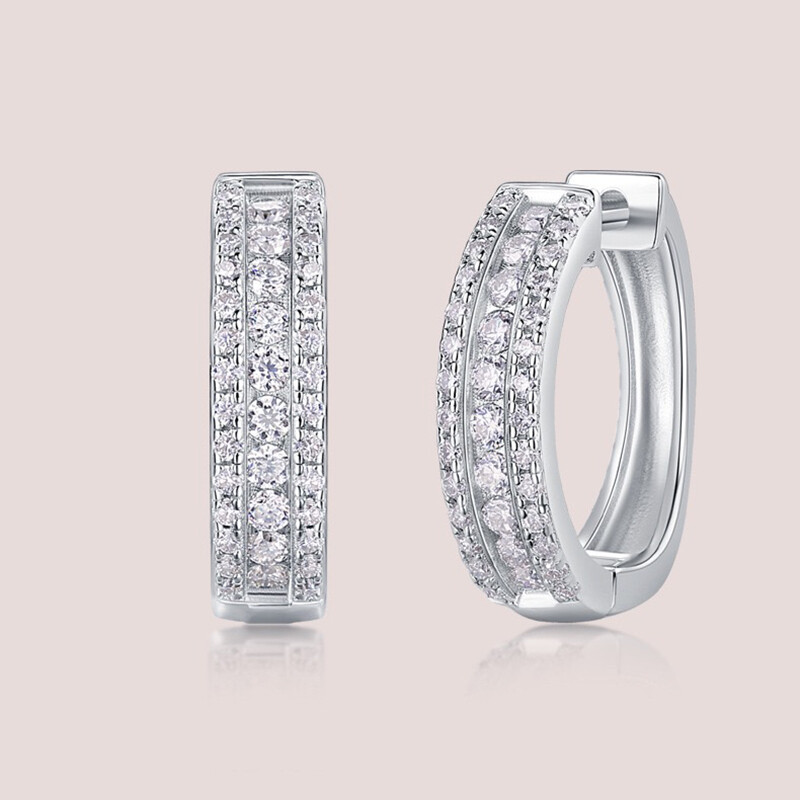 0.3cttw Real Moissanite Hoop Earrings 3 Rows for Women 925 Sterling Silver Gift