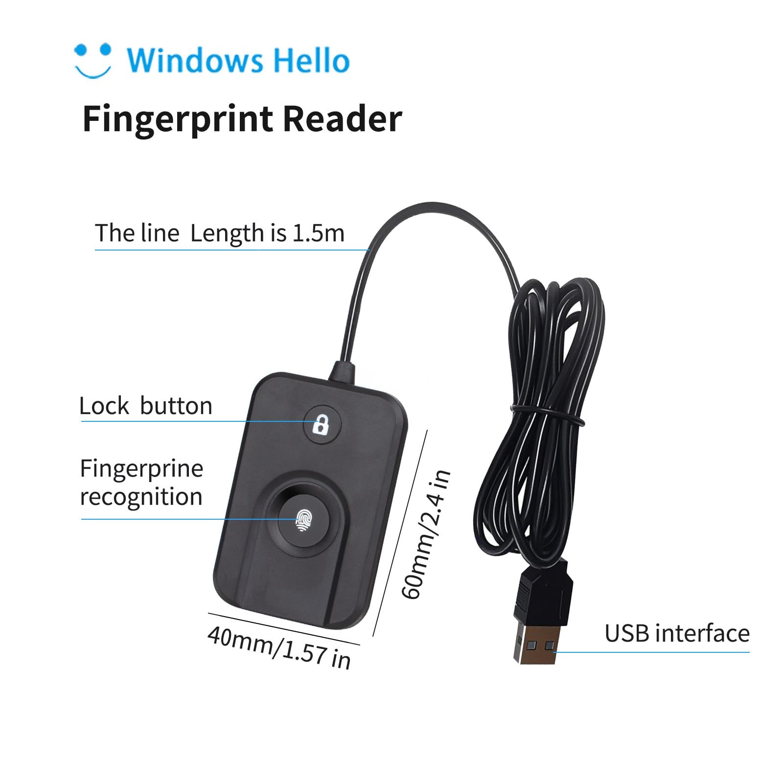 JIAN BOLAND USB Fingerprint Reader for Windows10/11, Windows Hello...