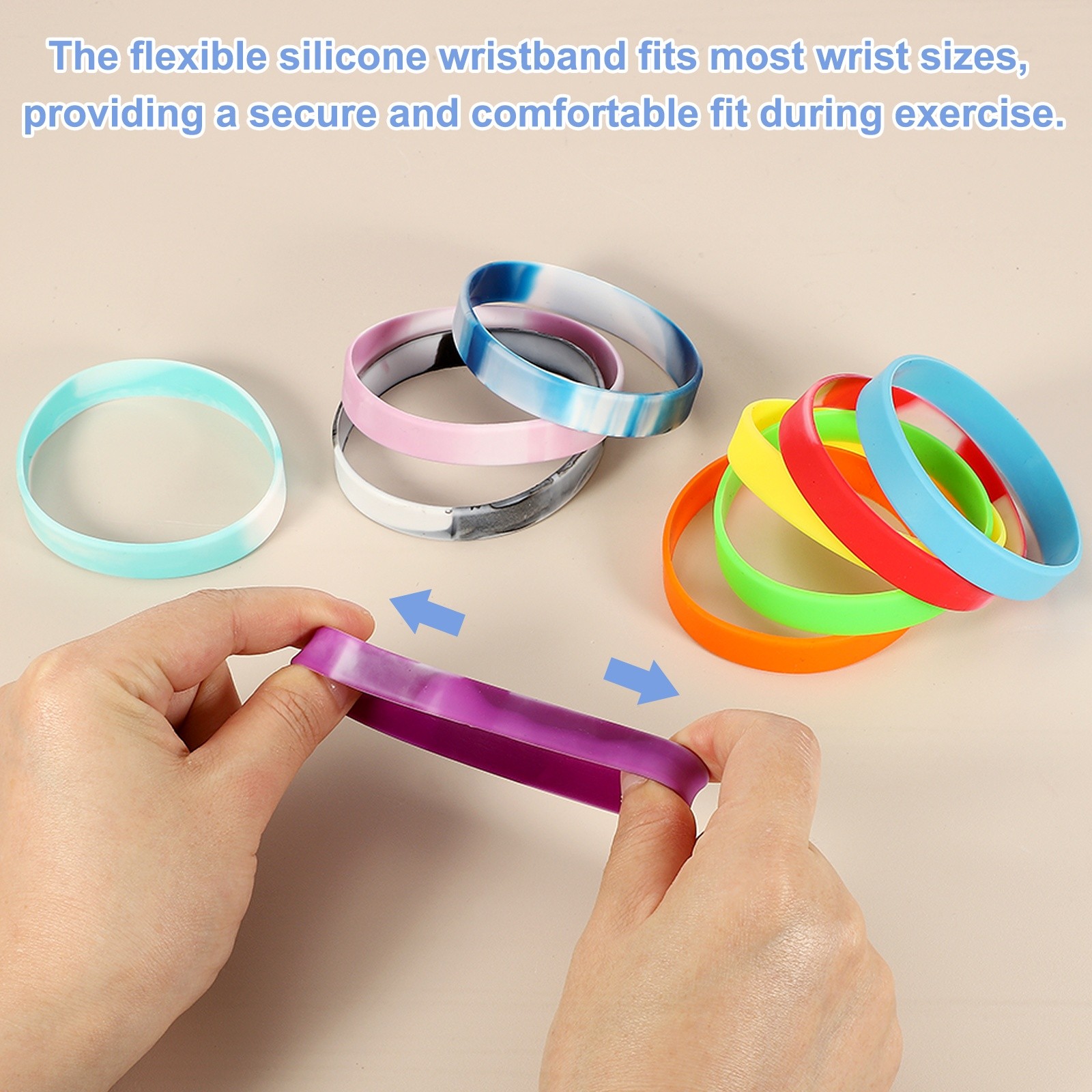 Silicone Wrist Bands, Color Pattern Rubber Bracelets 50 Pcs&8"& Red