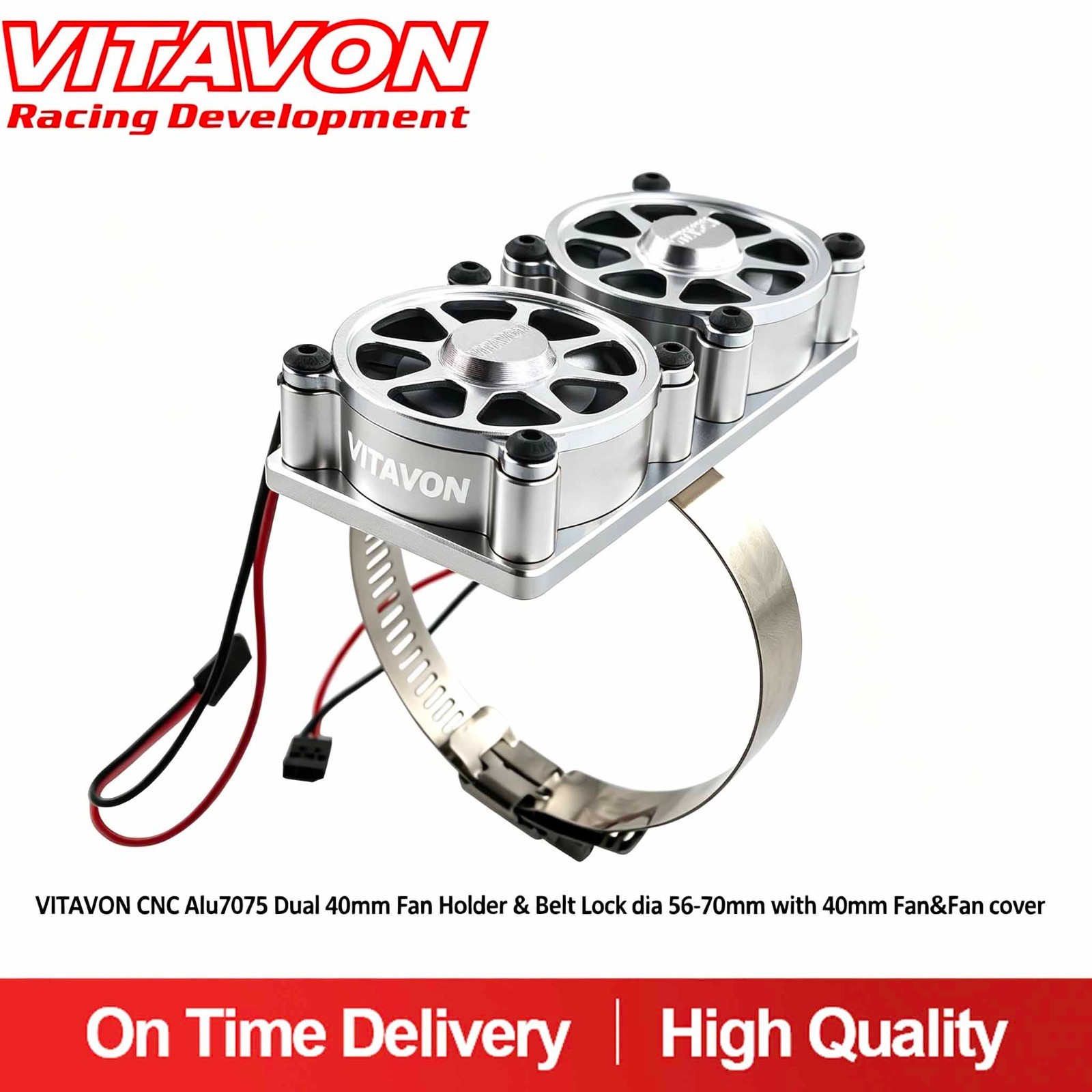 Vitavon  CNC Alu7075 Dual 40mm Fan Holder & Belt Lock dia 56 to 70mm