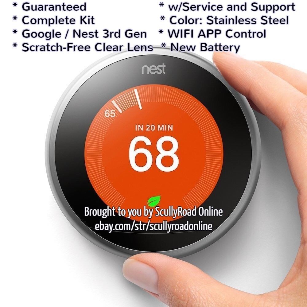 Google Nest 3rd Generation Learning Thermostat T3007ES Stainless Steel w/Base