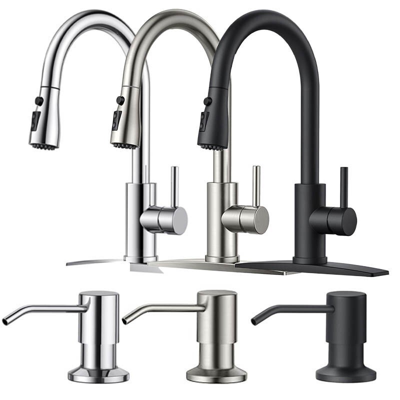 Brushed Nickel Kitchen Faucet Sink Pull Down Sprayer 360° Swivel Spout Mixer Tap