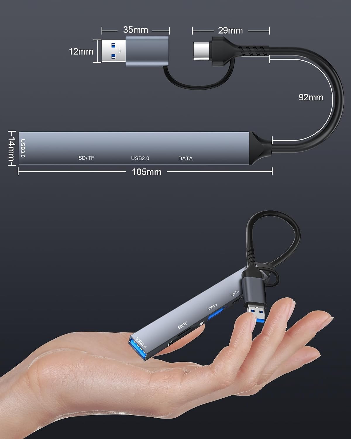 USB C USB A 3.0 SD MicroSD Card Reader Hub OTG Fast Data Transfer Adapter