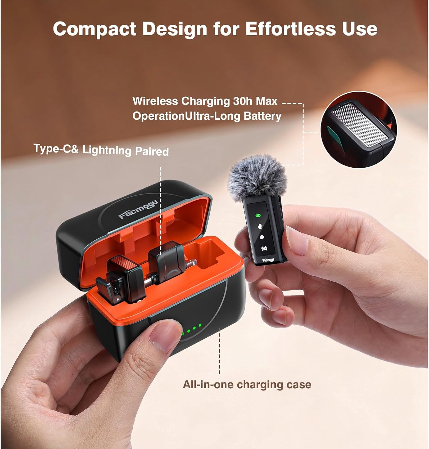 K80 Professional Mini Wireless Lavalier Microphone for iPhone Android Tablets (L