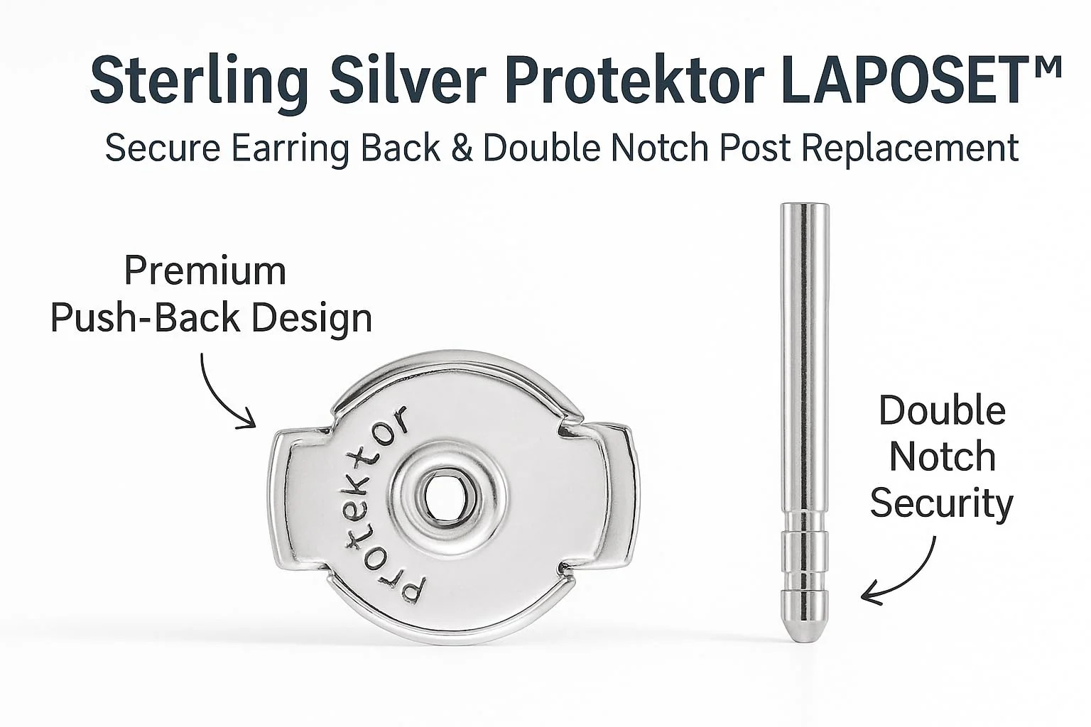 Sterling Silver Protektor LAPOSET Push Back & Post Secure Earring Back Set