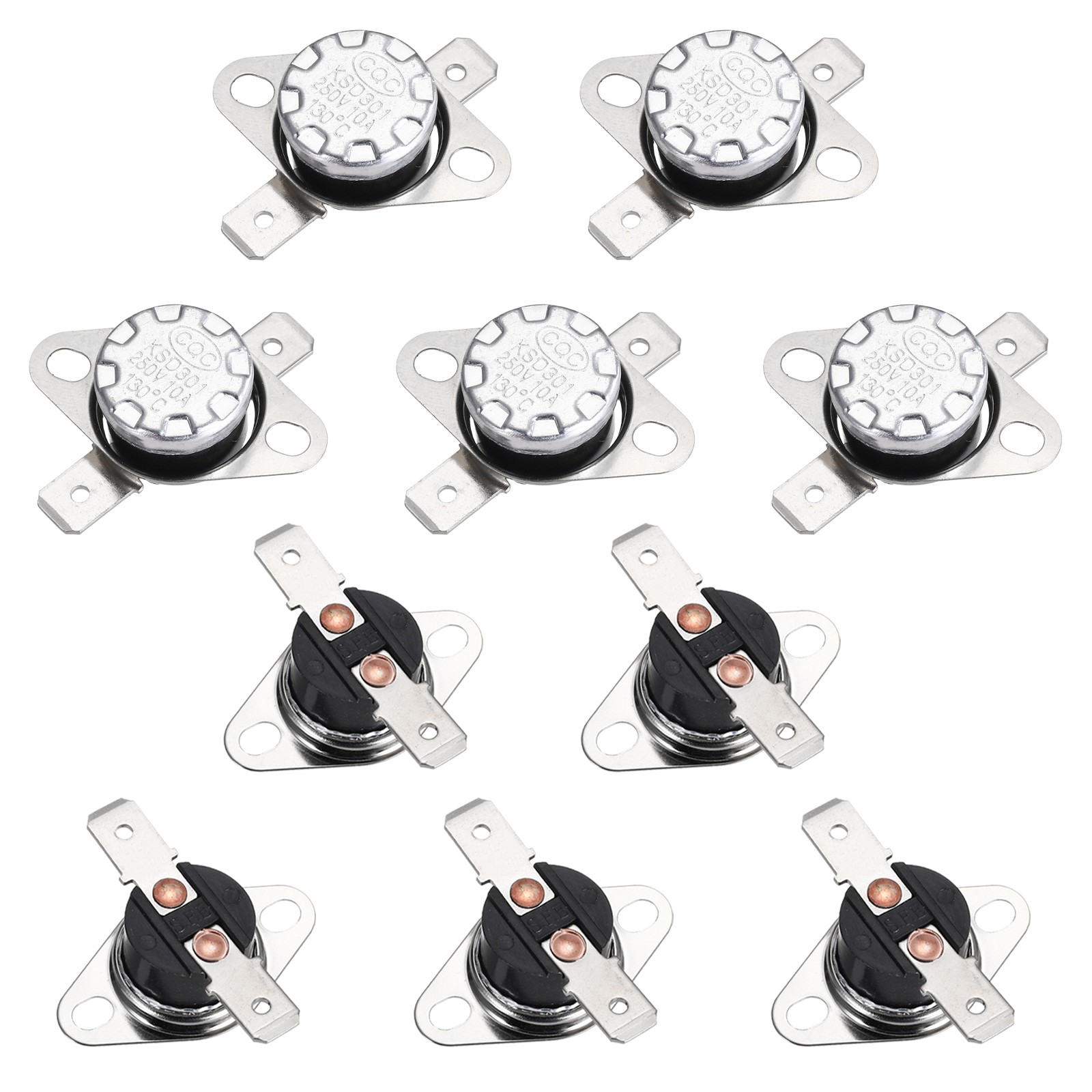 10PCS Temperature Control Switch Thermostat, 130°C 10A N.C 6.3mm Pin
