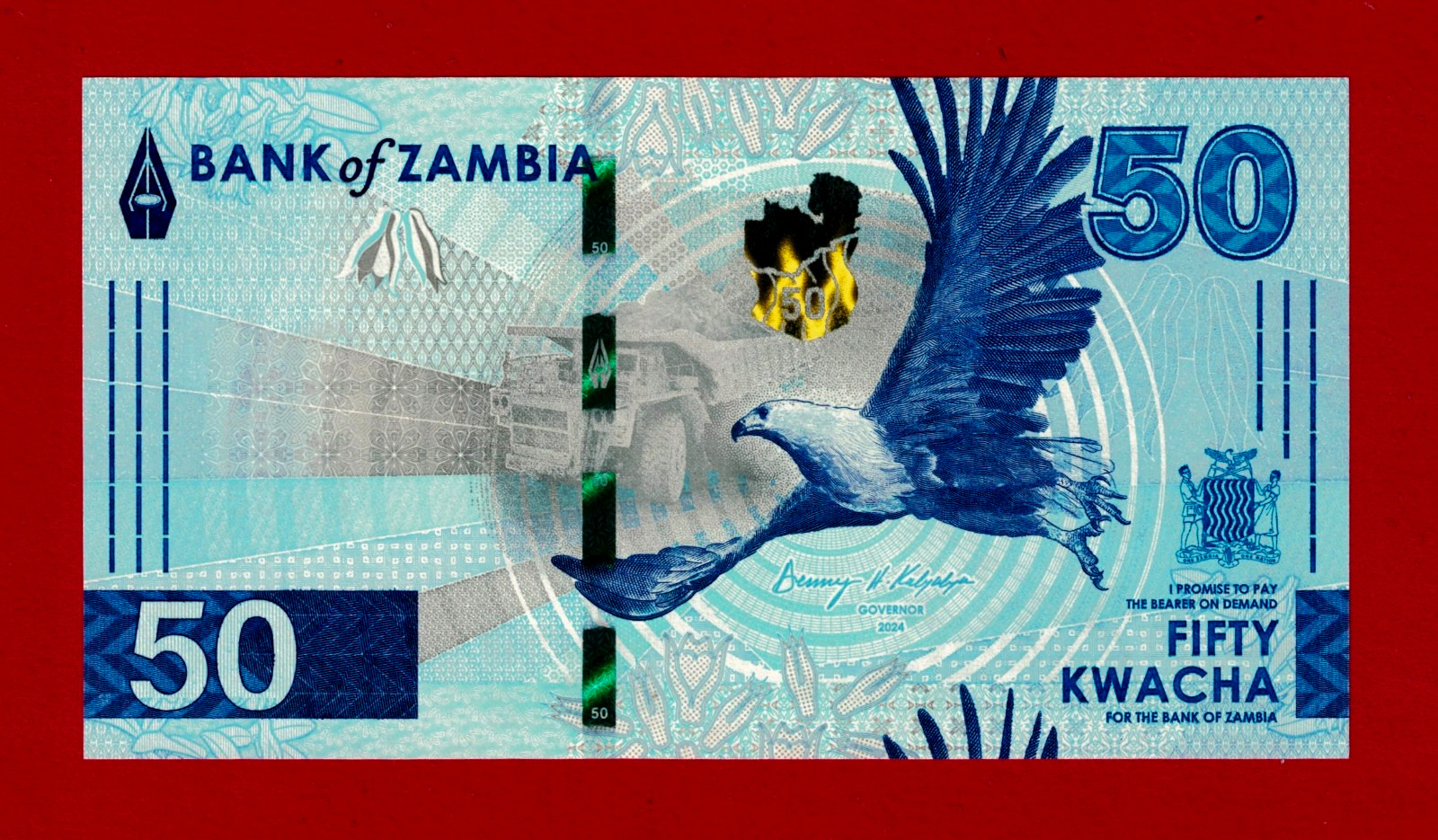 Zambia 50 Kwacha,  New 2024 (2025) UNC Note - Signature 16: Kalyalya (Pick-64a)