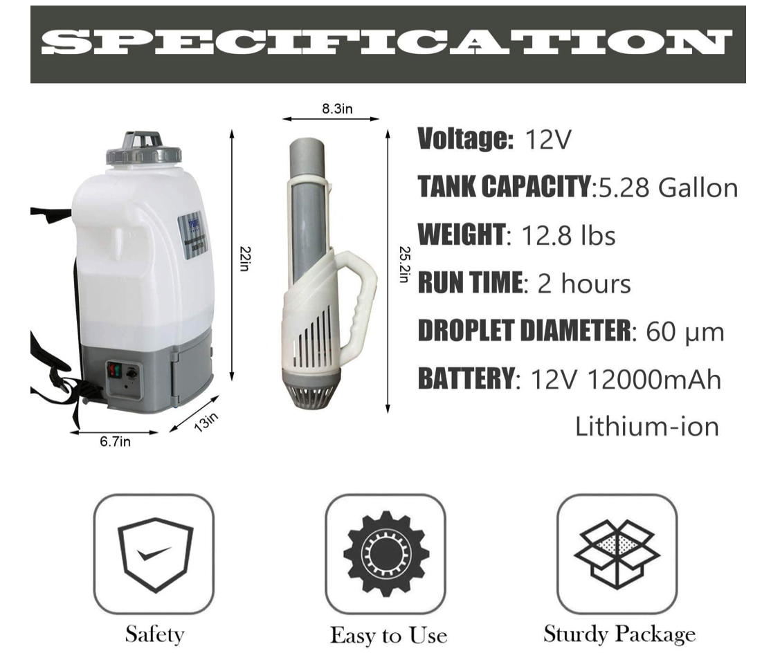 Electrostatic Knapsack Sprayer Cordless Backpack ULV Portable Disinfecting