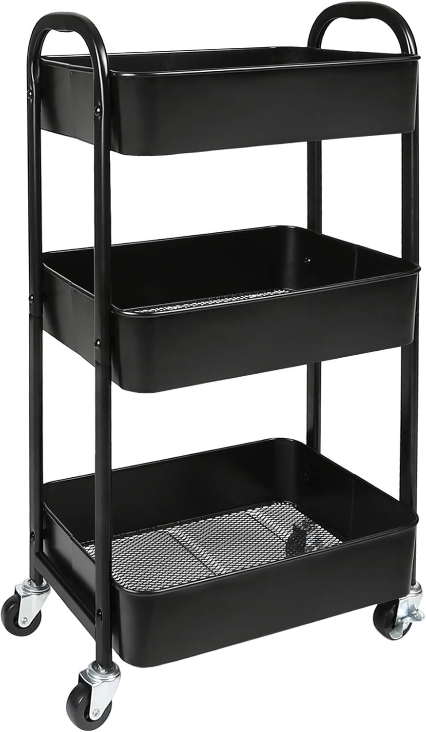 3-Tier Rolling Utility Cart with Caster Wheel,Easy Assembly for Kitchen,Bathroom