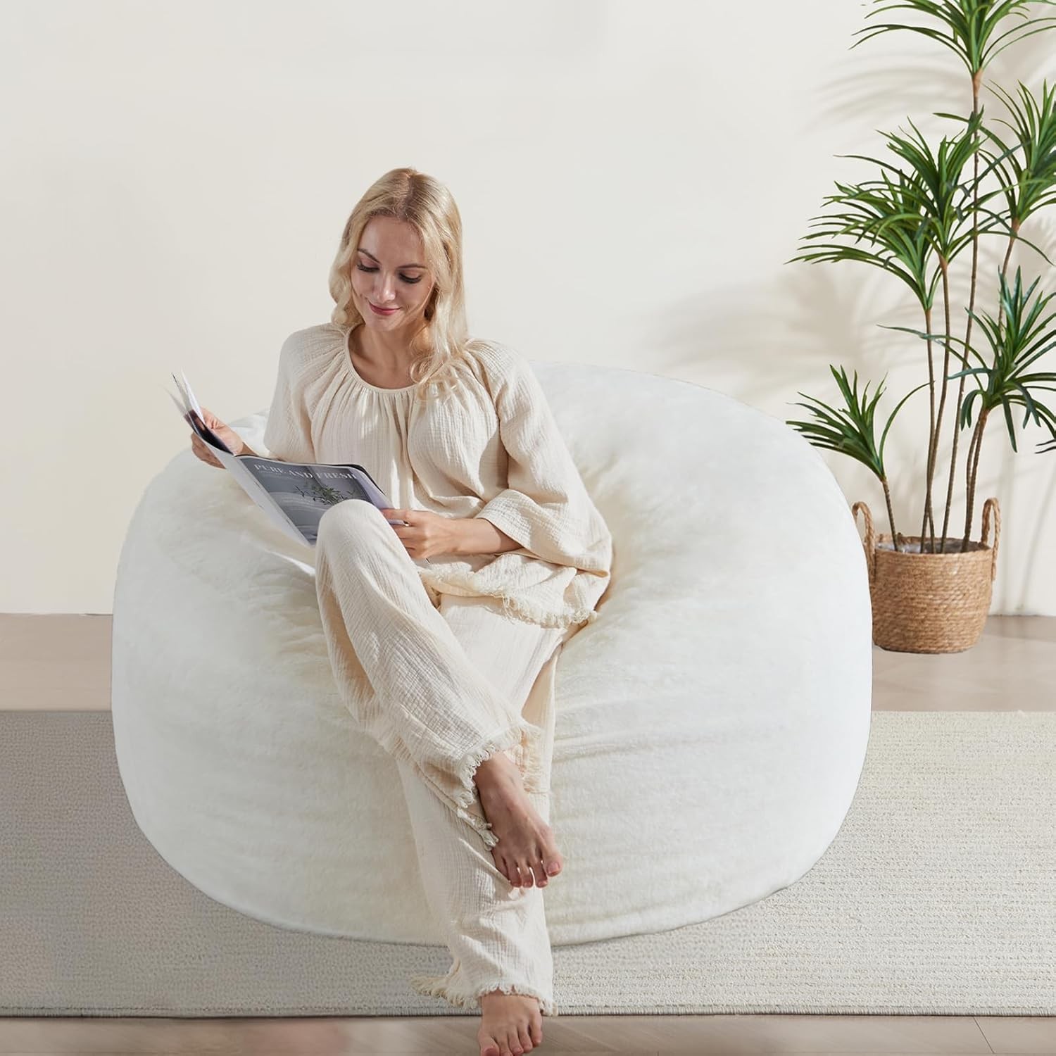 4FT Bean Bag Chair, Soft Bean Bags Chairs for Adults, Giant Memory Foam Filled