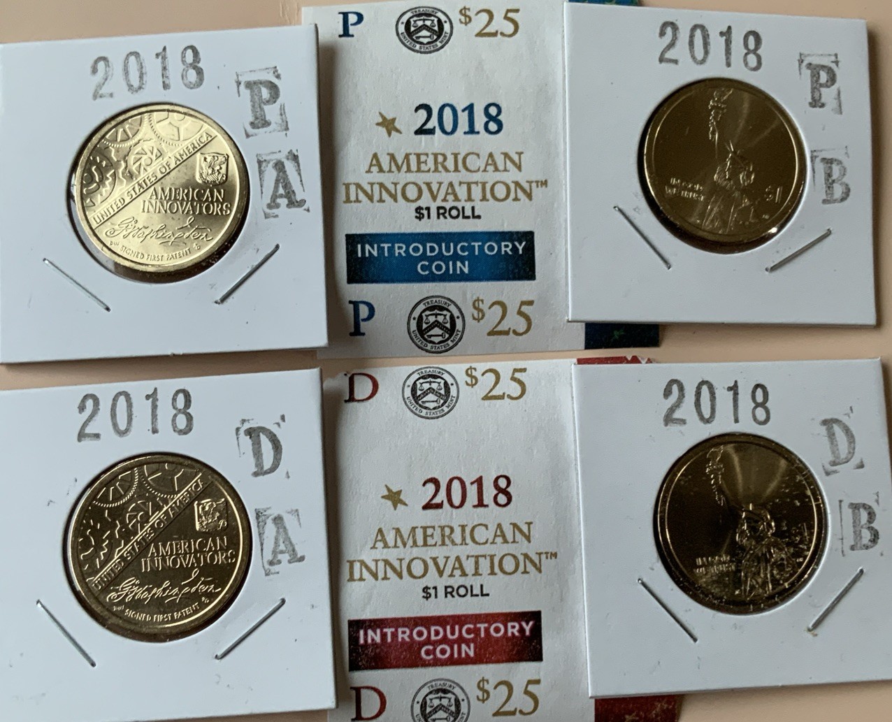 2018 P&D Pos.A&B AMERICAN INNOVATION INTRODUCTORY DOLLAR UNC 4 COIN SET w.FLIP
