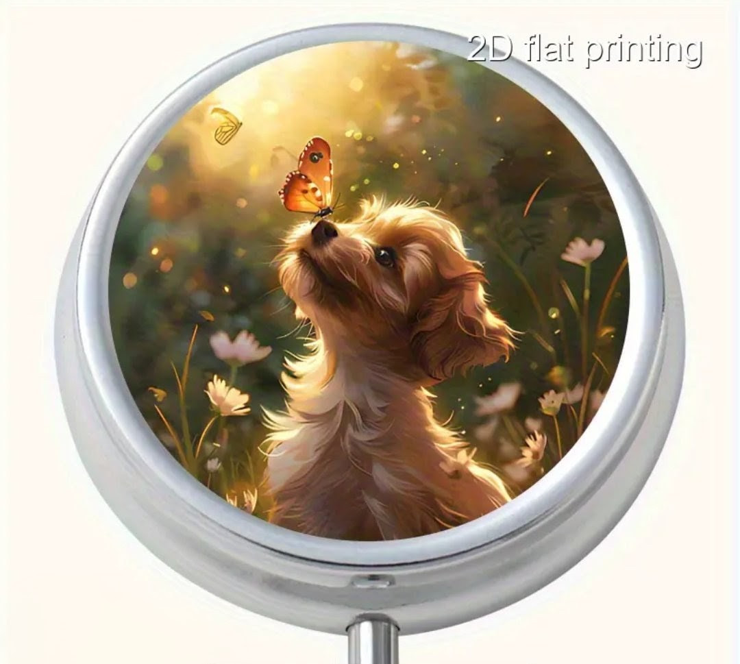 Puppy & Butterfly 3 Compartment Pill Box Pill Case NWOB