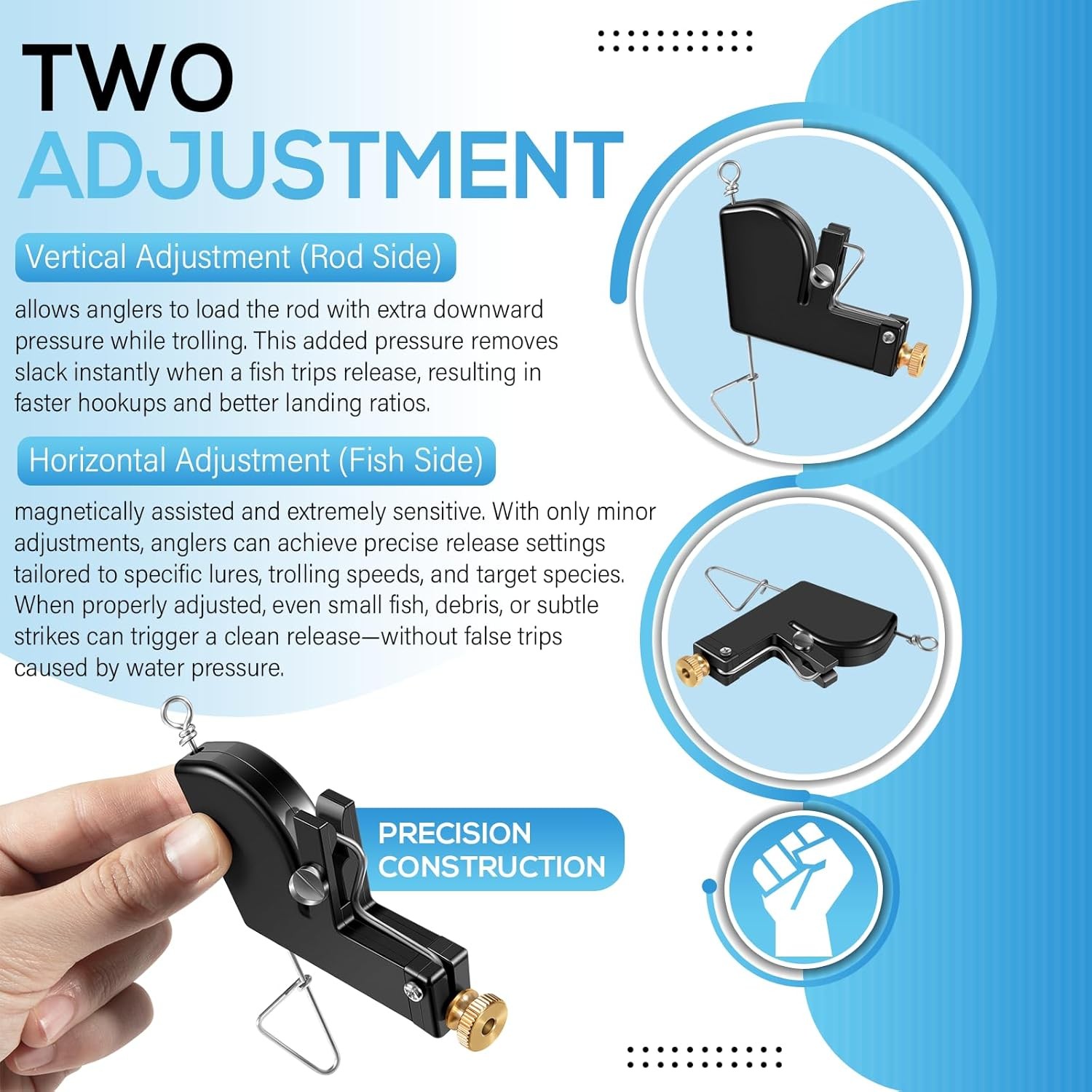 107 Downrigger Release,Adjustable 0–4.5 lb Tension, Vertical & Horizontal Adjust
