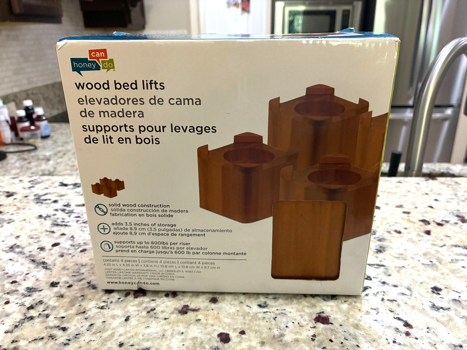 Honey Can Do Wood Bed Lifts Risers 3.5" Set of 4 - NEW