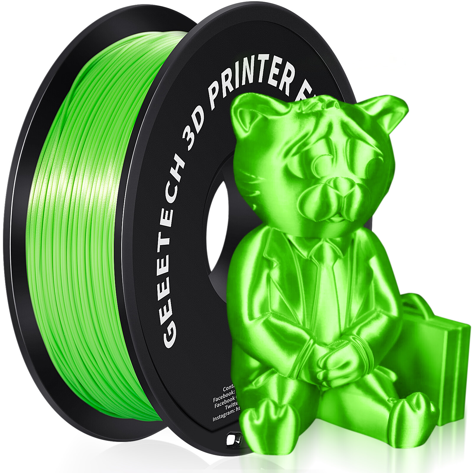 5PCS GEEETECH Filament 1.75mm 1kg Glossy Green PLA Silk for 3D Printer Consumabl