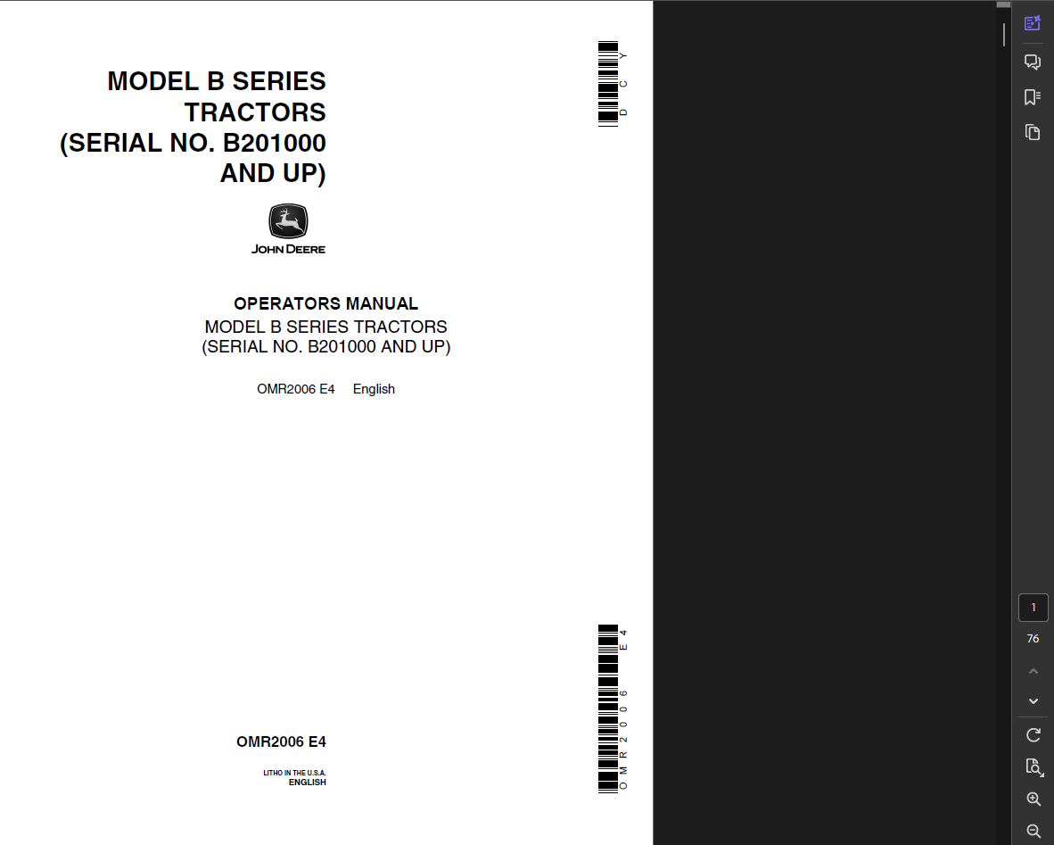 JOHN DEERE MODEL B TRACTOR OWNER OPERATORS MANUAL PDF FILE ON USB