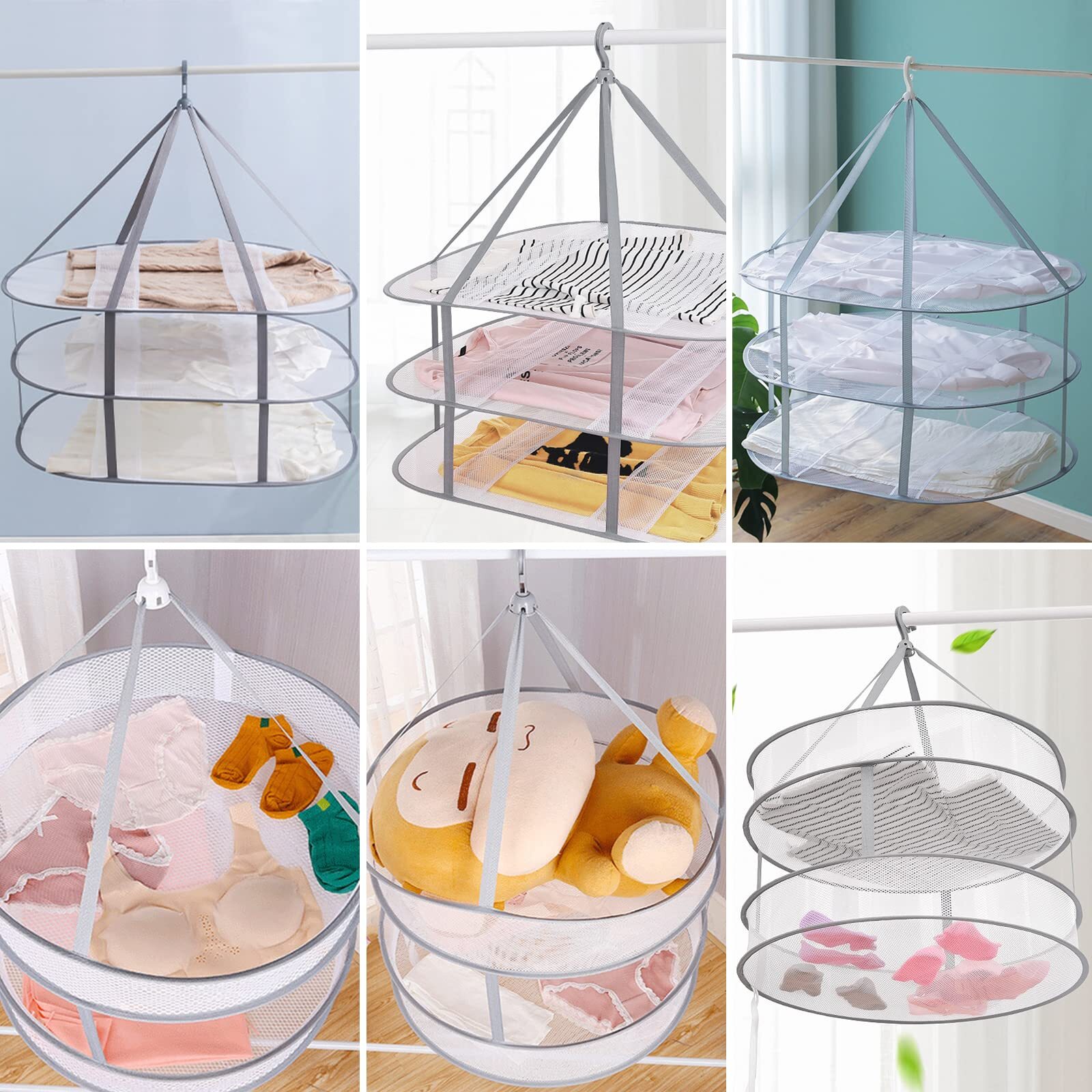 3-Tier Folding Mesh Clothes Dryer Large Sweater Drying Rack for Laundry Use