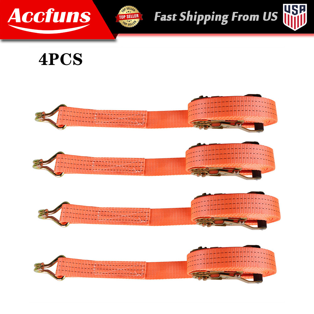4000 lbs Ratchet Straps With J Hook 1.5" x 20 Ft Heavy Duty Tie Downs 4 Pack US