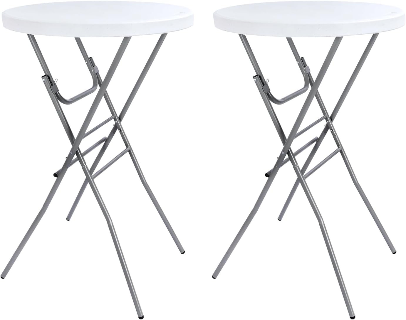 28In Folding Cocktail Table, round Bar Height Table, White 2-Pack | Foldable Des