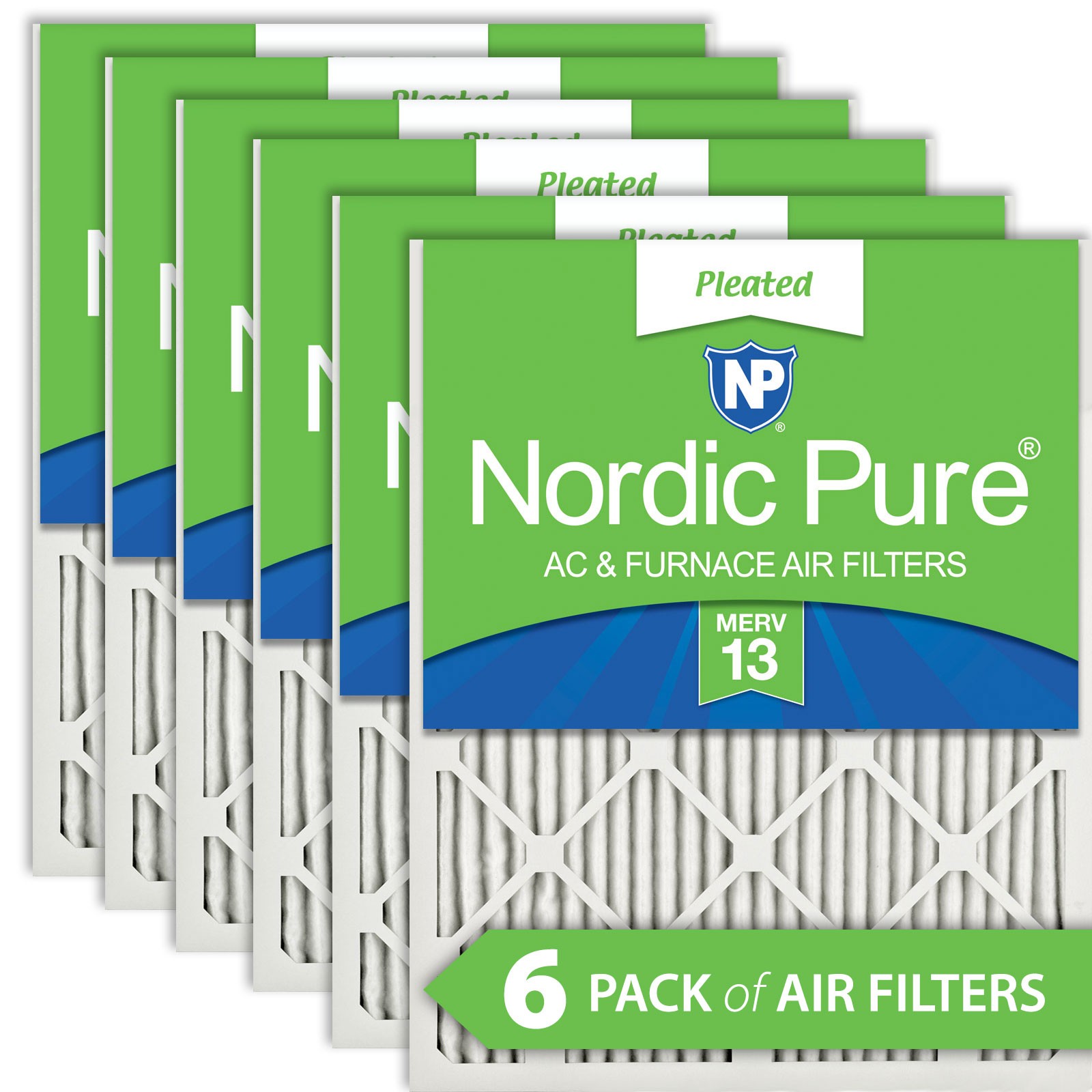 20x20x1 (19_1/2x19_1/2) Pleated MERV 13 Air Filters 6 Pack