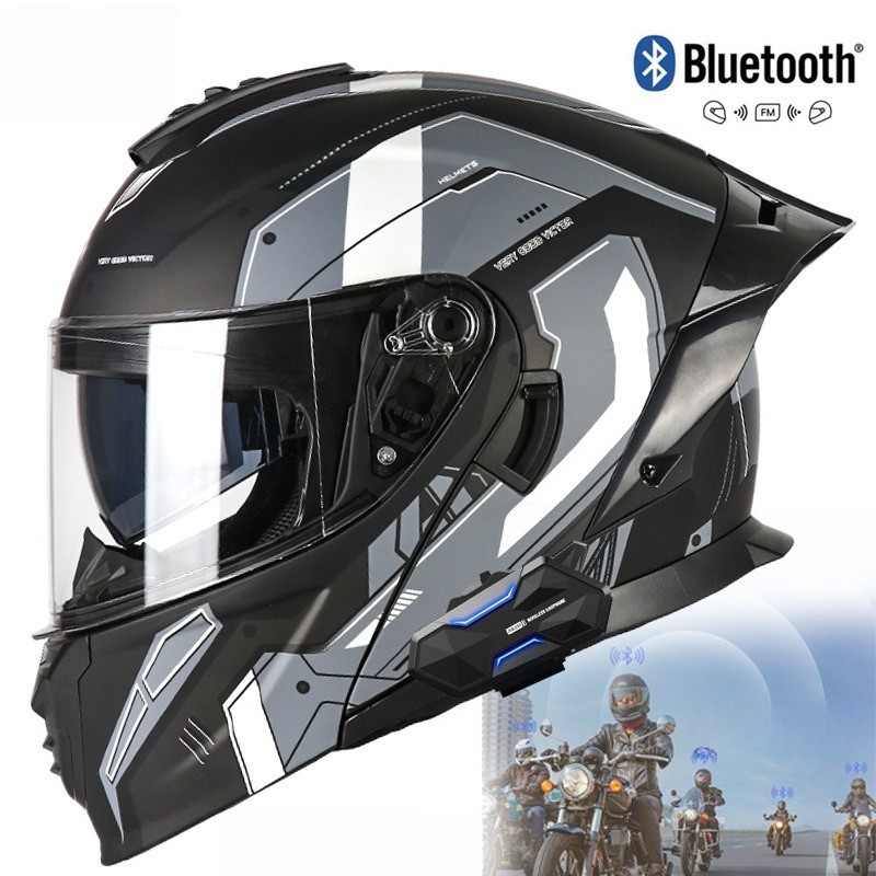 (8-person walkie talkie) Face up dual lens Bluetooth, motorcycle full helmet