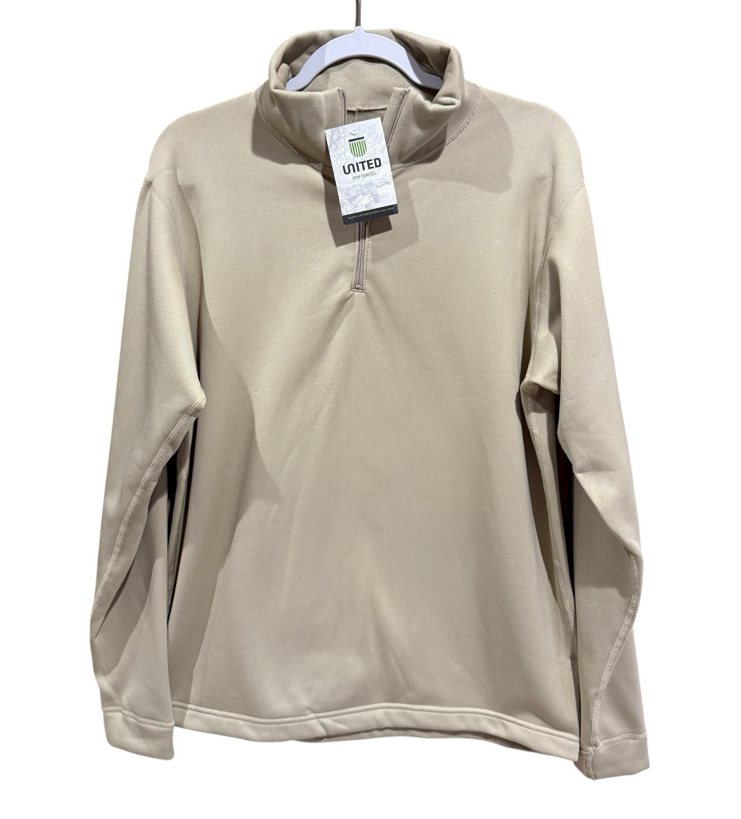 NWT United Join Forces FWD Fit Layer IV Sand Beige 1/4 Zip Pull Over Size Large