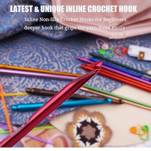 Ergonomic Inline Crochet Hook Set with Case, Non-Slip for Arthritic Hands, 3mm-1