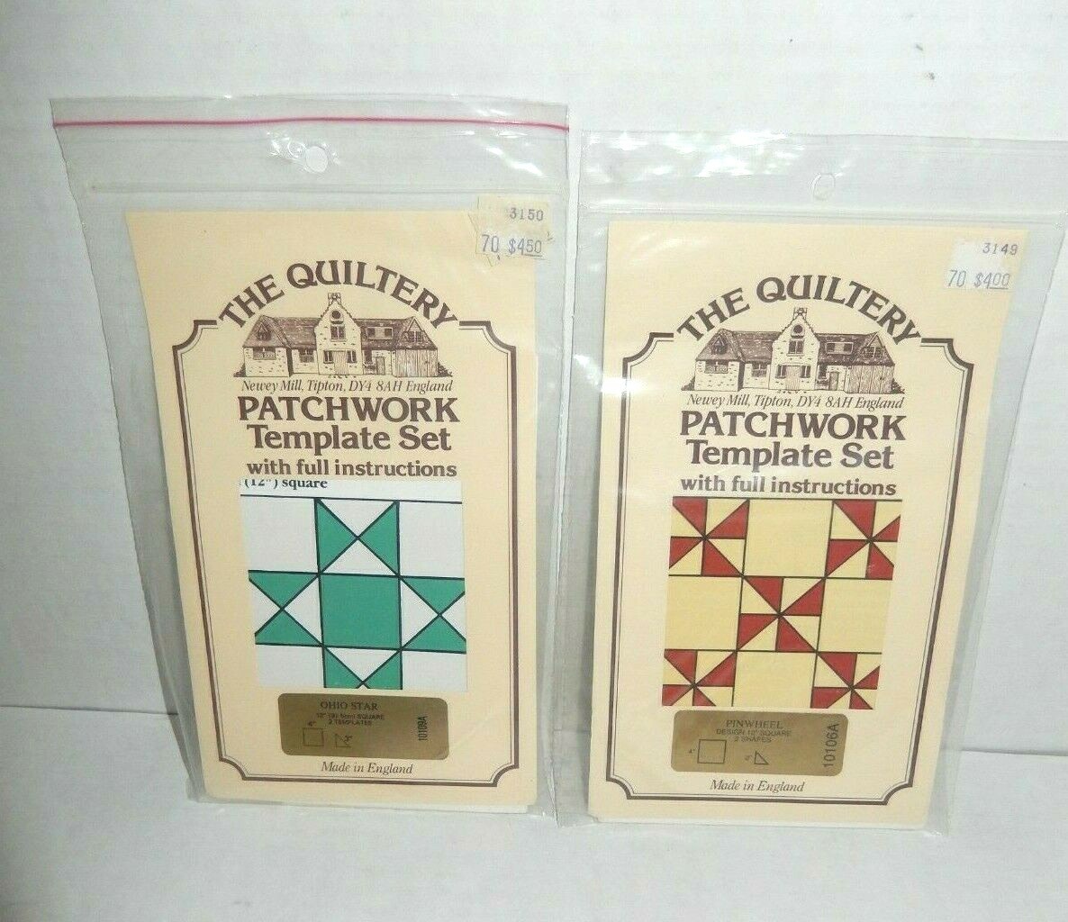 2 Vintage 1979 Patchwork Quilt Template Sets The Quiltery Made In England NEW