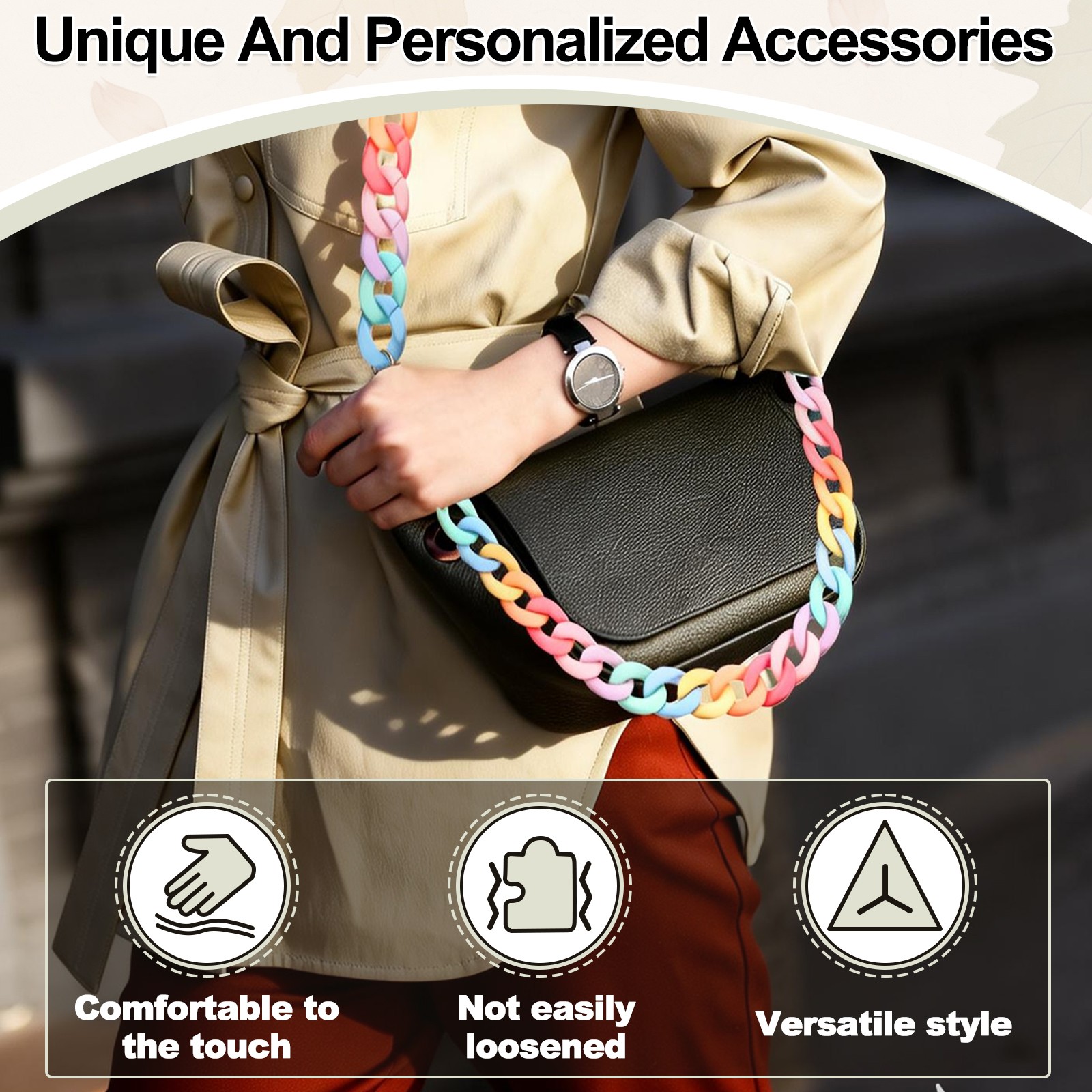 Acrylic Purse Strap, 17.7" Bag Chain for Handbags Handle, Rainbow