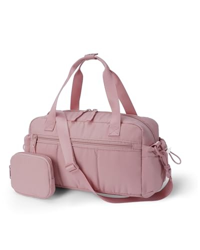 Small Gym Bag for Women, Quilted Puffer Tote with Wet Pocket & Coin Pink