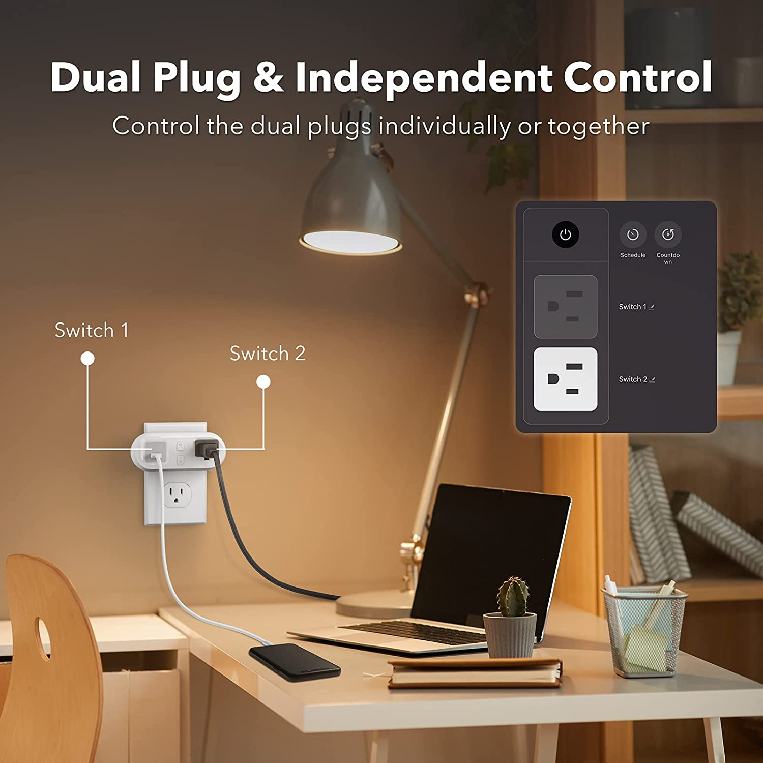Smart Plugs WiFi Switch Outlet Extender Dual Socket Work with Alexa&Google Home