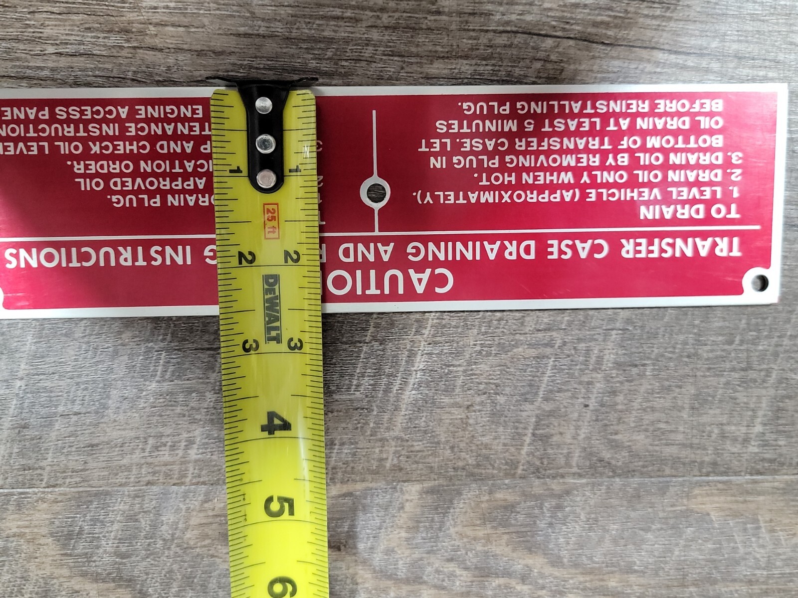 Nos 1969 Red Caution Transfer Case Draining And Refilling Plate Military? Jeep?