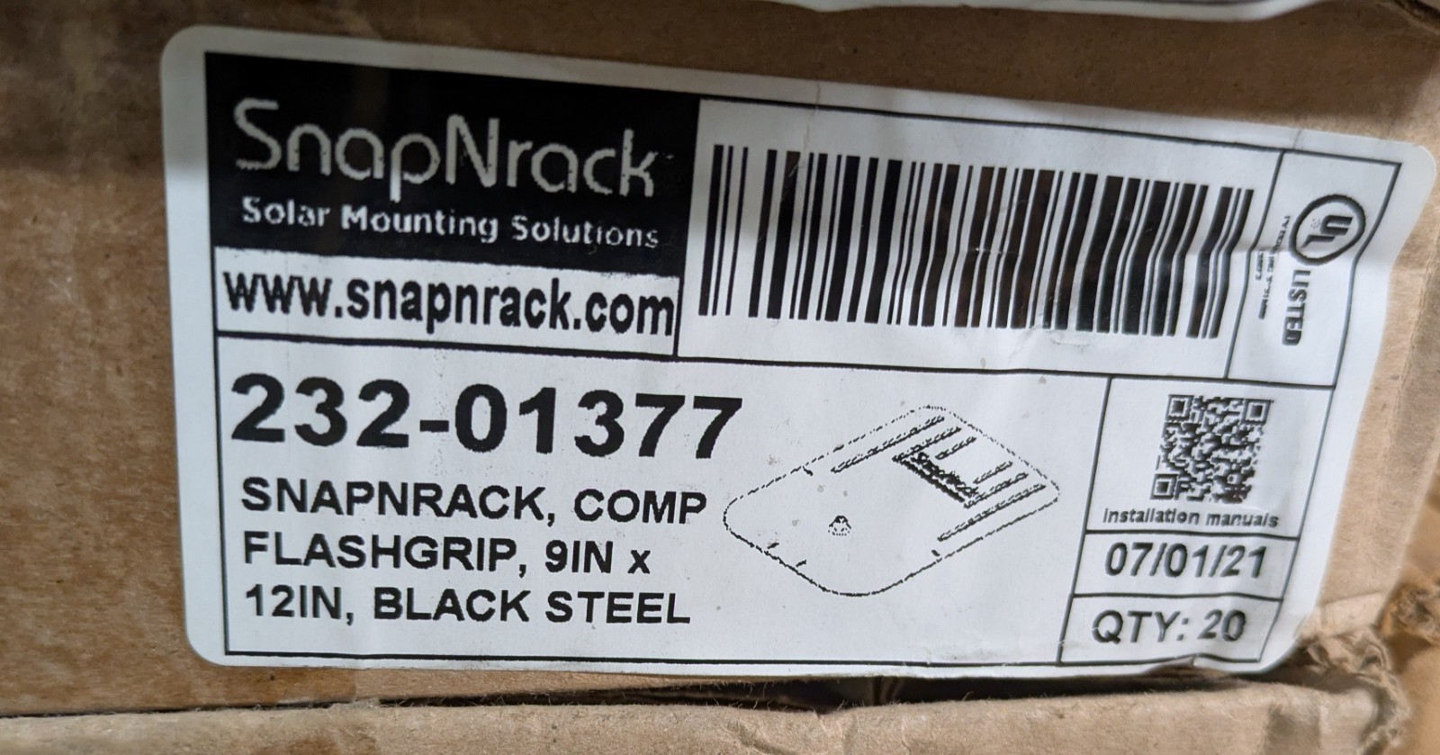 SnapNrack 232-01377 Comp Flashgrip Black Steel Flashing - *Box of (19)*