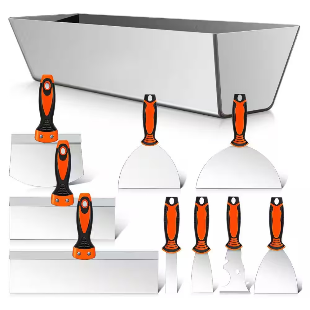 13.7 In. 10-Piece Drywall Knife Tool Set Stainless Steel Putty Knife Taping Join
