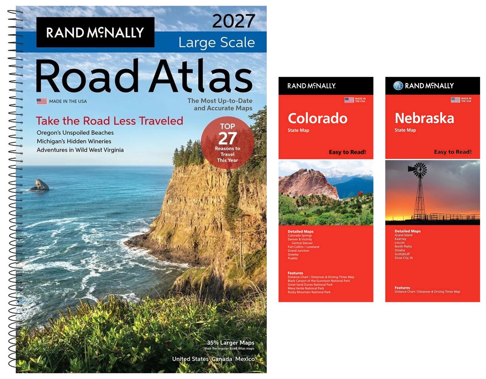 Rand McNally 2027 Large Scale Road Atlas + Easy-to-Read Colorado & Nebraska Maps