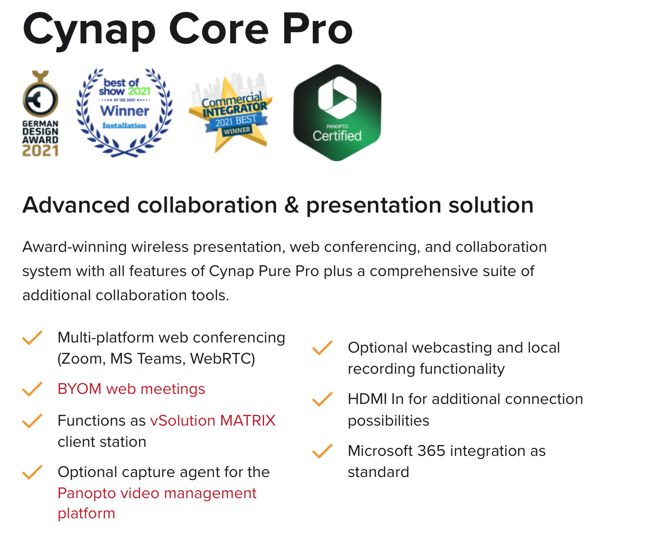 Wolfvision Cynap Core Pro; Wireless Presentation, Web Conference, Collab System