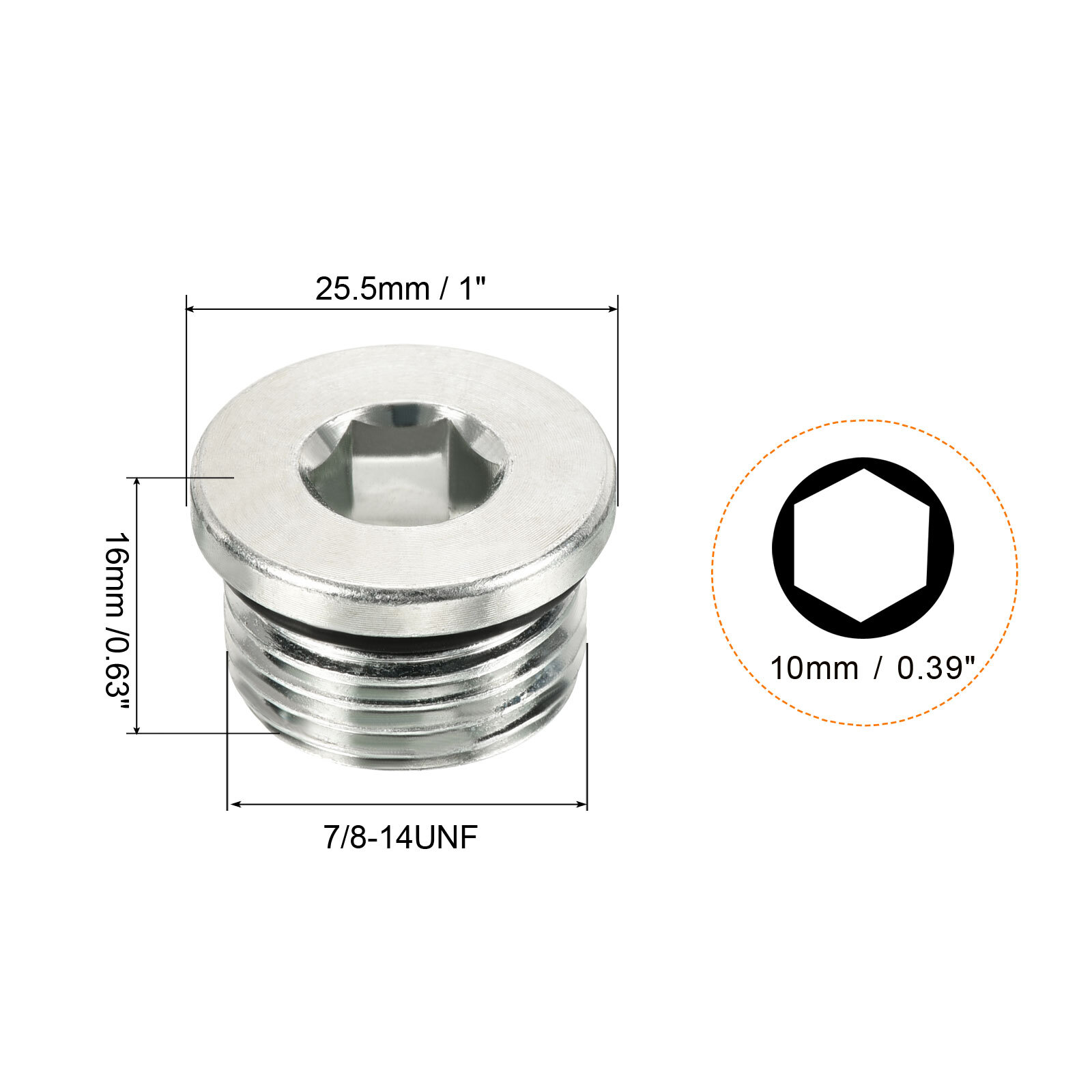 7/8-14UNF Hex Head Pipe Fitting Plug, 2 Pack Male Thread 45# Steel Plug