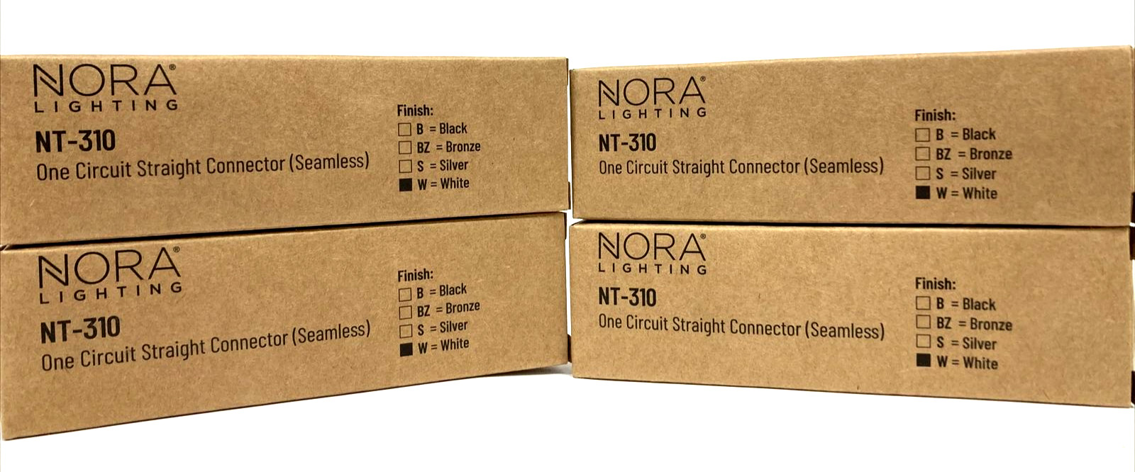 4 Pack NORA Lighting NT-310 One Circuit Straight Connectors Seamless White New